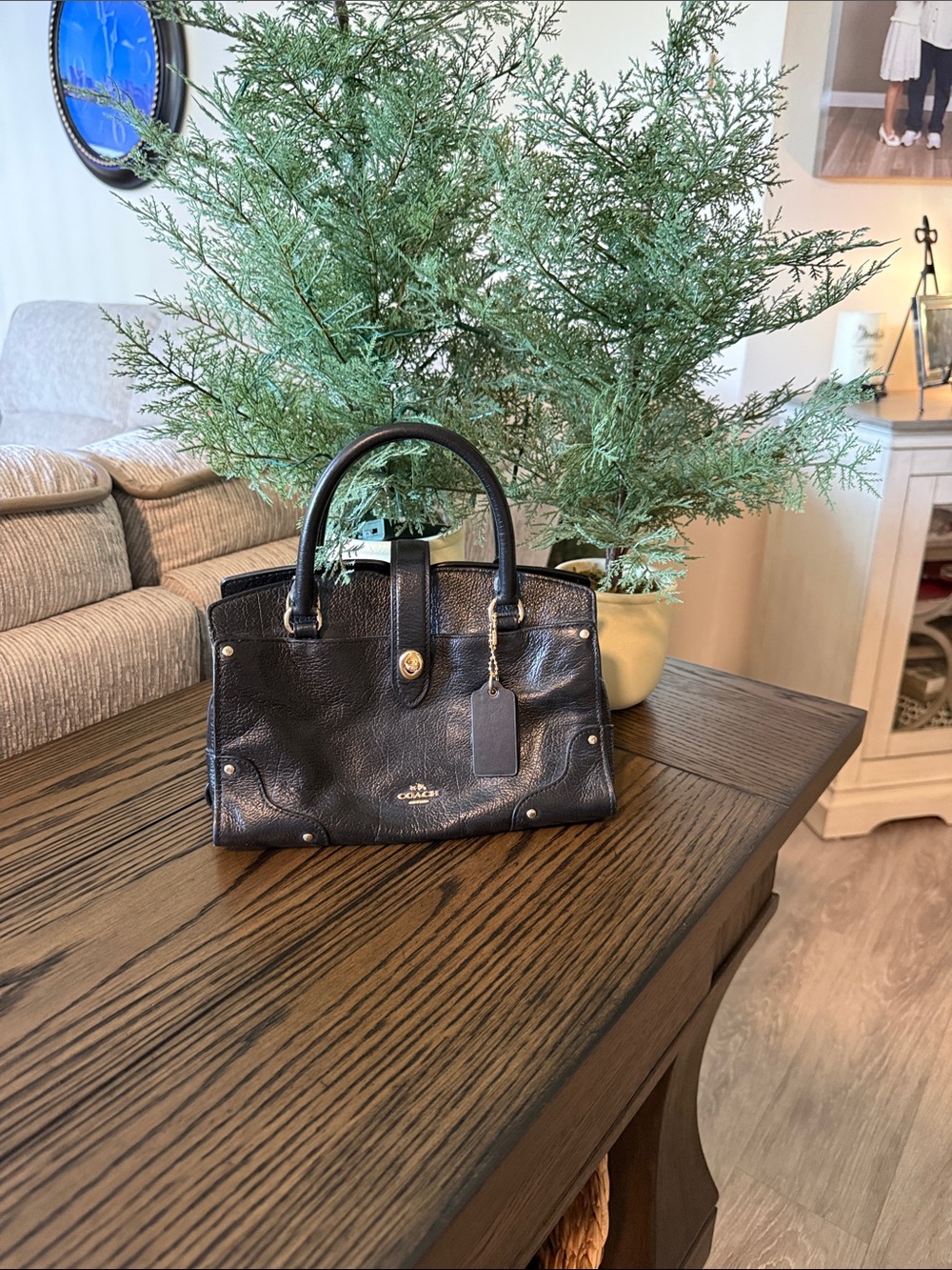Coach Black Pebbled Leather Satchel with Gold-Tone Accents